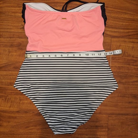 Victoria's Secret Neon Coral Halter Colorblock  One Piece Swimsuit - Picture 3 of 6